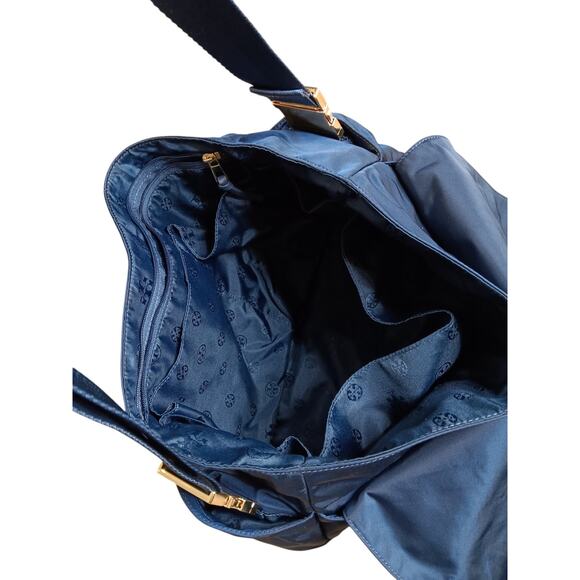 Tory Burch Billy Nylon Messenger Diaper Bag Blue Crossbody Adjustable Logo Tote - Picture 9 of 16